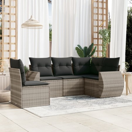 Gartensofa-Set und Kissen, 5-teilig, aus hellem grauem Kunststoff-Rattan. von , Gartensets - Ref: Foro24-3221371, Preis: 423,...