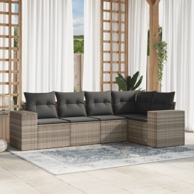 Gartensofa-Set und Kissen, 5-teilig, aus hellem grauem Kunststoff-Rattan. von , Gartensets - Ref: Foro24-3254869, Preis: 415,...