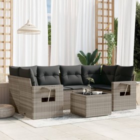 Garden sofa set 7 pieces with light gray PE rattan cushions by , Garden sets - Ref: Foro24-3219921, Price: 523,28 €, Discount: %