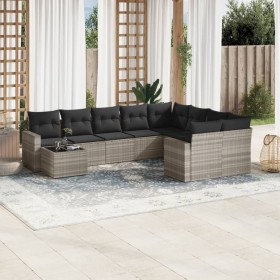 Set sofás jardín 10 pzas con cojines ratán sintético gris claro de , Sofás modulares de exterior - Ref: Foro24-3251799, Preci...