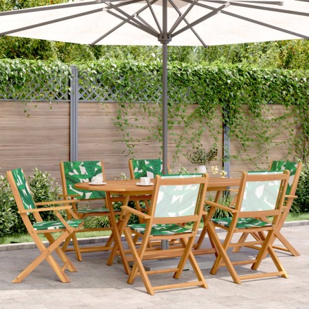 7-piece garden dining set, solid wood with leaf pattern fabric. by , Garden sets - Ref: Foro24-3281716, Price: 472,43 €, Disc...