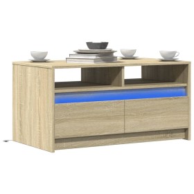 Mesa de centro con luces LED madera de ingeniería roble Sonoma de , Mesas de centro - Ref: Foro24-851993, Precio: 93,99 €, De...