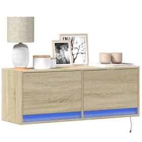 Wall-mounted TV unit with LED lights Sonoma oak 100x31x35 cm by , TV Furniture - Ref: Foro24-852364, Price: 75,90 €, Discount: %