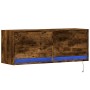 Wall-mounted TV stand with LED lights in smoked oak, 100x31x35 cm. by , TV Furniture - Ref: Foro24-852366, Price: 75,79 €, Di...