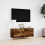 Wall-mounted TV stand with LED lights in smoked oak, 100x31x35 cm. by , TV Furniture - Ref: Foro24-852366, Price: 75,79 €, Di...