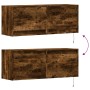 Wall-mounted TV stand with LED lights in smoked oak, 100x31x35 cm. by , TV Furniture - Ref: Foro24-852366, Price: 75,79 €, Di...