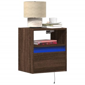 Wall-mounted bedside tables with LED lights, 2 units, brown oak. by , Nightstands - Ref: Foro24-3307988, Price: 102,03 €, Dis...