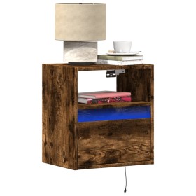 Wall-mounted bedside table with LED lights in smoked oak. by , Nightstands - Ref: Foro24-3307983, Price: 55,81 €, Discount: %