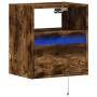 Wall-mounted bedside table with LED lights in smoked oak. by , Nightstands - Ref: Foro24-3307983, Price: 55,81 €, Discount: %