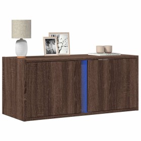 Wall-mounted TV stand with LED lights in brown oak, 80x31x35 cm. by , TV Furniture - Ref: Foro24-852263, Price: 58,62 €, Disc...