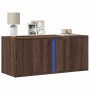 Wall-mounted TV stand with LED lights in brown oak, 80x31x35 cm. by , TV Furniture - Ref: Foro24-852263, Price: 58,62 €, Disc...