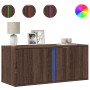 Wall-mounted TV stand with LED lights in brown oak, 80x31x35 cm. by , TV Furniture - Ref: Foro24-852263, Price: 58,62 €, Disc...