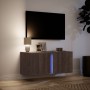 Wall-mounted TV stand with LED lights in brown oak, 80x31x35 cm. by , TV Furniture - Ref: Foro24-852263, Price: 58,62 €, Disc...