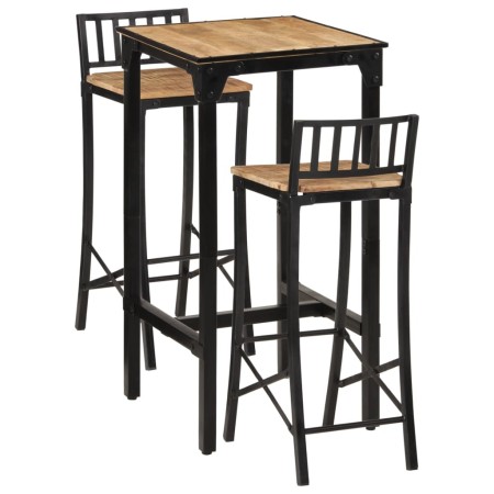 High table set and 3-piece solid mango wood and metal stools by , Furniture sets for kitchens and dining rooms - Ref: Foro24-...