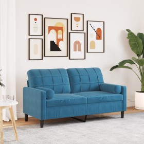 Zweiplätziges Sofa mit blauen Samtkissen, 140 cm. von , Sofas - Ref: Foro24-3278228, Preis: 207,99 €, Rabatt: %