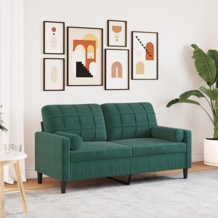 Zweiplätziges Sofa mit dunkelgrünen Samtkissen, 140 cm. von , Sofas - Ref: Foro24-3278221, Preis: 236,69 €, Rabatt: %