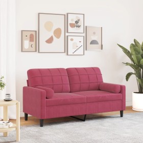 Sofá de 2 plazas con cojines terciopelo rojo tinto 140 cm de , Sofás - Ref: Foro24-3278223, Precio: 207,99 €, Descuento: %