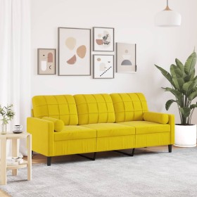 Sofá de 3 plazas con cojines terciopelo amarillo 180 cm de , Sofás - Ref: Foro24-3278235, Precio: 284,99 €, Descuento: %