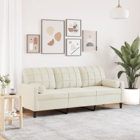 Sofá de 3 plazas con cojines terciopelo color crema 180 cm de , Sofás - Ref: Foro24-3278237, Precio: 289,14 €, Descuento: %