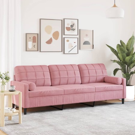 Sofá de 3 plazas con cojines terciopelo rosa 210 cm de , Sofás - Ref: Foro24-3278242, Precio: 310,00 €, Descuento: %