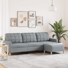 Dreisitzer-Sofa mit Hocker aus hellgrauem Stoff, 210 cm. von , Sofas - Ref: Foro24-3278249, Preis: 327,09 €, Rabatt: %