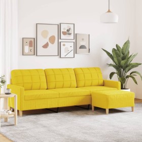 Sofá de 3 plazas con taburete de tela amarillo claro 210 cm de , Sofás - Ref: Foro24-3278254, Precio: 339,55 €, Descuento: %