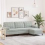 Dreisitzer-Sofa mit Hocker aus hellgrauem Samt, 210 cm. von , Sofas - Ref: Foro24-3278277, Preis: 363,93 €, Rabatt: %