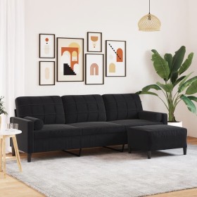 Sofá de 3 plazas con taburete de terciopelo negro 210 cm de , Sofás - Ref: Foro24-3278282, Precio: 349,99 €, Descuento: %