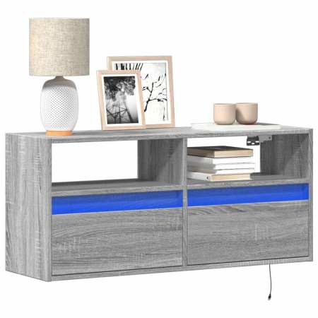 Wall-mounted TV stand with LED lights in Sonoma gray, 100x31x45 cm. by , TV Furniture - Ref: Foro24-852339, Price: 83,78 €, D...