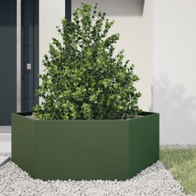 Jardinera hexagonal de acero verde oliva 138x120x45 cm de , Maceteros y jardineras - Ref: Foro24-851139, Precio: 93,99 €, Des...