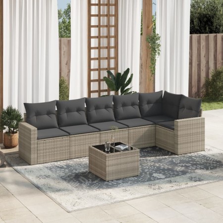 Set de sofás de jardín 7 pzas con cojines ratán PE gris claro de , Sofás modulares de exterior - Ref: Foro24-3251339, Precio:...