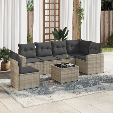 Set de sofás de jardín 7 pzas con cojines ratán PE gris claro de , Sofás modulares de exterior - Ref: Foro24-3251379, Precio:...