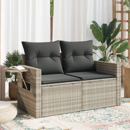 Garden sofa with cushions, 2 seats, light gray synthetic rattan by , Outdoor sofas - Ref: Foro24-366185, Price: 170,92 €, Dis...