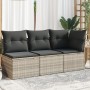 Garden sofa with cushions, 3 seats, light gray synthetic rattan by , Outdoor sofas - Ref: Foro24-366193, Price: 227,14 €, Dis...