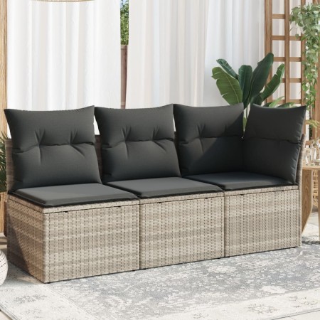 Garden sofa with cushions, 3 seats, light gray synthetic rattan by , Outdoor sofas - Ref: Foro24-366193, Price: 227,14 €, Dis...