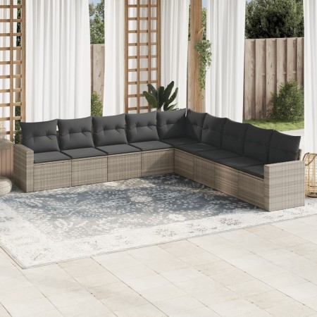 Set muebles jardín 9 pzas y cojines ratán sintético gris claro de , Sofás modulares de exterior - Ref: Foro24-3251429, Precio...