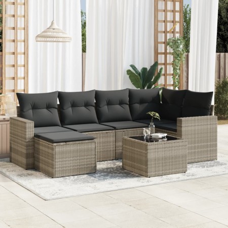 Set de sofás de jardín 7 pzas con cojines ratán PE gris claro de , Sofás modulares de exterior - Ref: Foro24-3251609, Precio:...