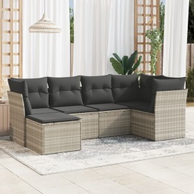 Garden sofa set 6 pieces and gray synthetic rattan cushions by , Garden sets - Ref: Foro24-3217952, Price: 440,36 €, Discount: %