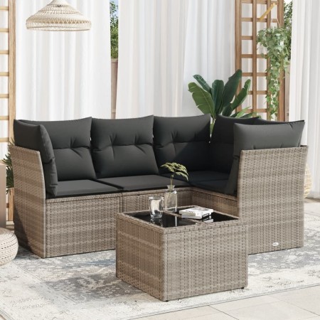 Gartensofa-Set und Kissen, 5-teilig, aus hellem grauem Kunststoff-Rattan. von , Gartensets - Ref: Foro24-3249431, Preis: 392,...