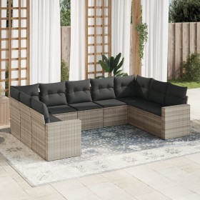 Set muebles jardín 9 pzas y cojines ratán sintético gris claro de , Sofás modulares de exterior - Ref: Foro24-3251739, Precio...