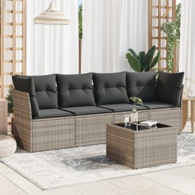 Gartensofa-Set und Kissen, 5-teilig, aus hellem grauem Kunststoff-Rattan. von , Gartensets - Ref: Foro24-3217242, Preis: 367,...