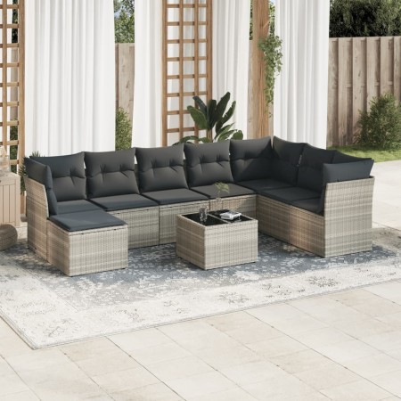 Set muebles jardín 9 pzas y cojines ratán sintético gris claro de , Conjuntos de jardín - Ref: Foro24-3249901, Precio: 648,54...