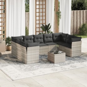 Gartensofa-Set, 10-teilig, mit Kissen, aus hellem grauen Kunststoff-Rattan. von , Gartensets - Ref: Foro24-3249981, Preis: 75...