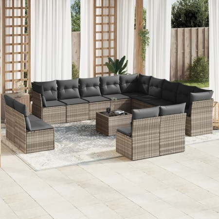 Gartensofa-Set, 14-teilig, mit Kissen, aus hellem grauen Kunststoff-Rattan. von , Gartensets - Ref: Foro24-3250341, Preis: 1,...