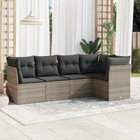 Gartensofa-Set und Kissen, 5-teilig, aus hellem grauem Kunststoff-Rattan. von , Gartensets - Ref: Foro24-3217602, Preis: 408,...