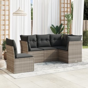 Gartensofa-Set und Kissen, 5-teilig, aus hellem grauem Kunststoff-Rattan. von , Gartensets - Ref: Foro24-3217642, Preis: 390,...