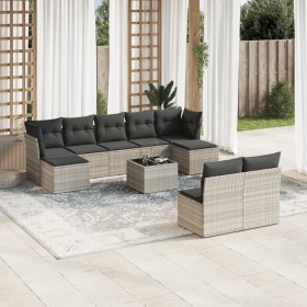 Set of 10-piece garden sofas with light gray synthetic rattan cushions by , Garden sets - Ref: Foro24-3250121, Price: 682,61 ...