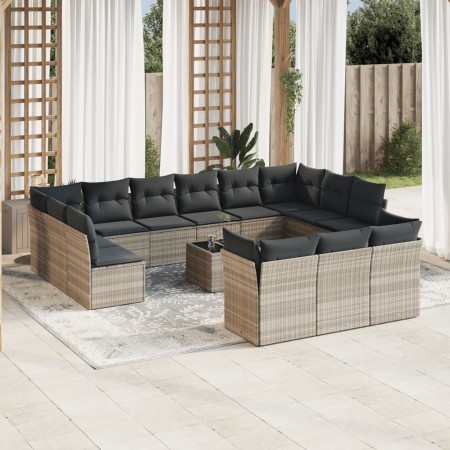 Outdoor garden furniture set, 14 pieces with light gray synthetic rattan cushions. by , Garden sets - Ref: Foro24-3250301, Pr...