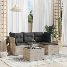 Gartensofa-Set und Kissen, 5-teilig, aus hellem grauem Kunststoff-Rattan. von , Gartensets - Ref: Foro24-3217552, Preis: 348,...