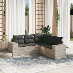 Gartensofa-Set und Kissen, 5-teilig, aus hellem grauem Kunststoff-Rattan. von , Gartensets - Ref: Foro24-3254889, Preis: 413,...